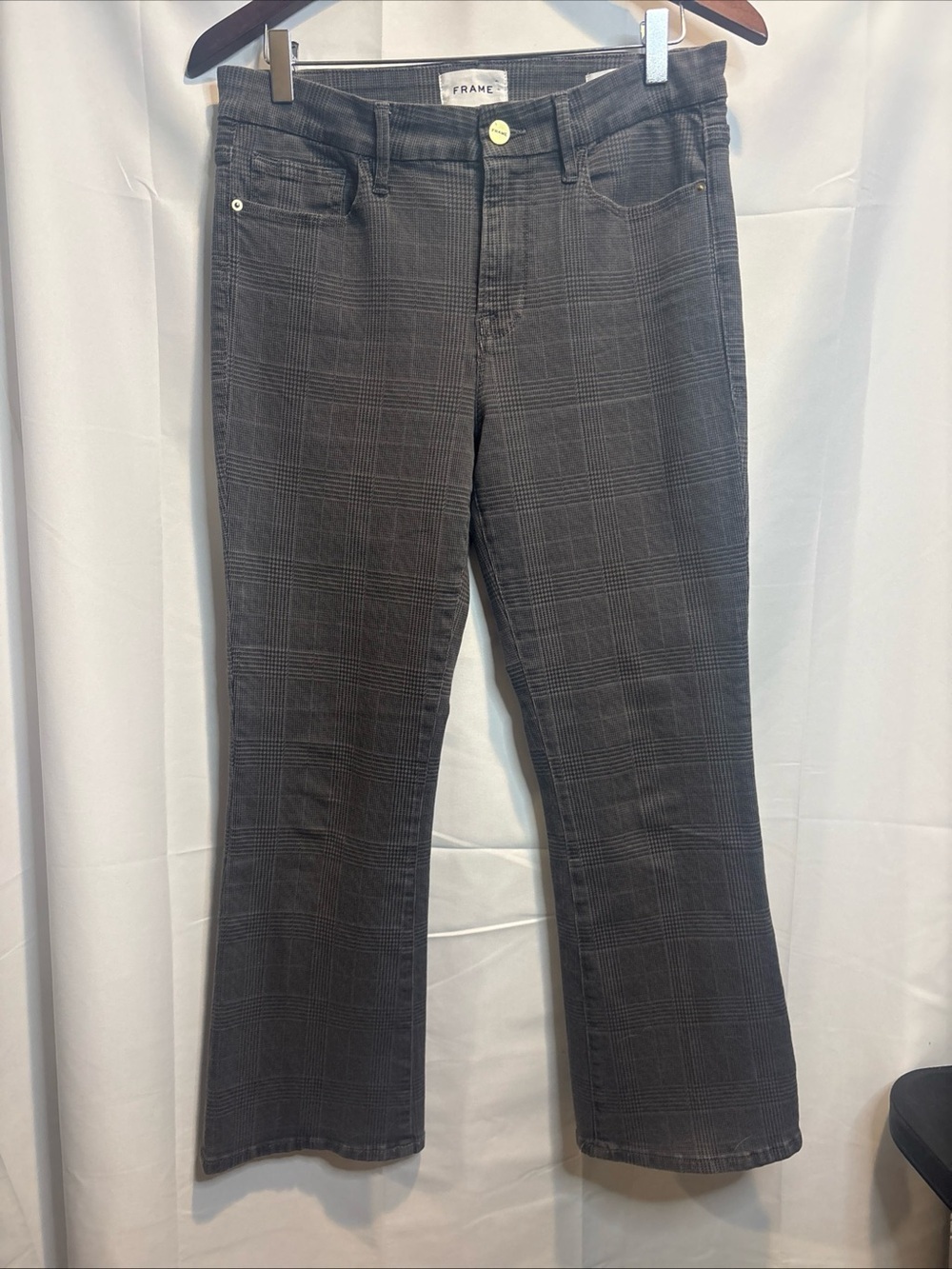 Frame Le Crop Mini Boot Denim Gray Plaid Jeans